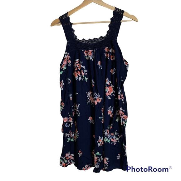 XHILARATION‎ Longsleeve Cold Shoulder Dark Floral Navy Dress Lace Extra Small XS - Picture 1 of 4